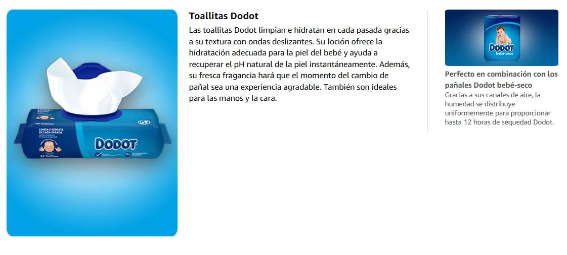 Paquete de 12 paquetes de toallitas Dodot, 52 toallitas, total 624 toallitas