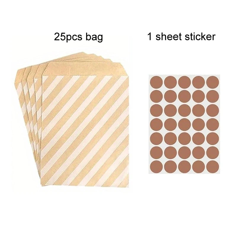 25PCS Small Kraft Paper Gift Bags 18x13cm with sticker – Cute and Versatile Pouches for Parties, Weddings, Birthdays, and Events