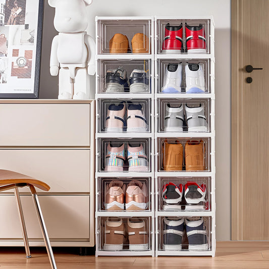 Caja de Zapatos Plegable de 6 Capas, Transparente, para Zapatillas, Organizadores de Almacenamiento, Apilable, a Prueba de Polvo, Estante para Zapatos de Gabinete de Caña Alta