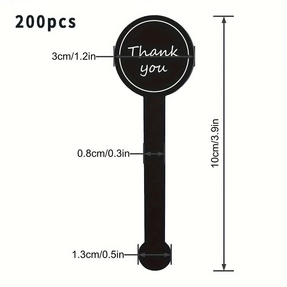 100/200pcs black Thank you long sealing sticker pudding bottle sticker, baking box label sticker, baking, handicraft products