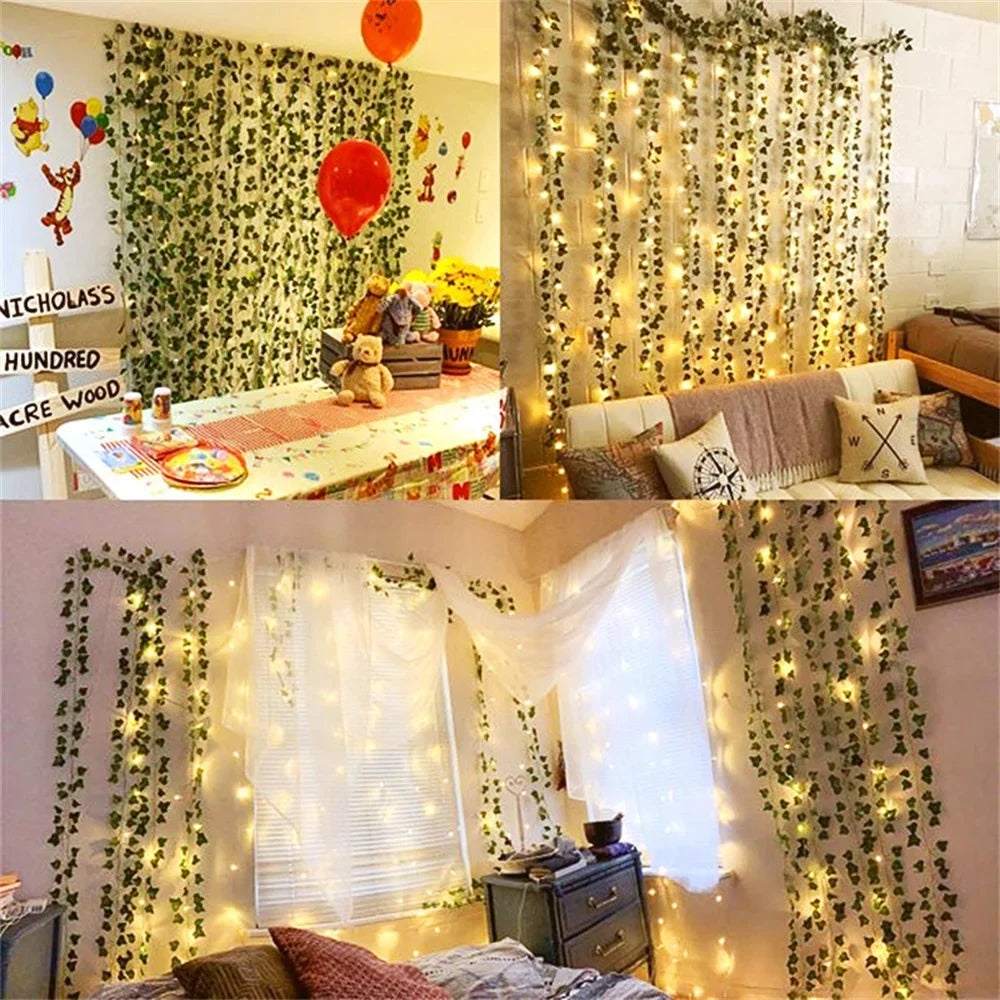 Guirnalda de Luces con Hojas Verdes – Decoración LED a Pilas, Impermeable (2M/5M/10M)