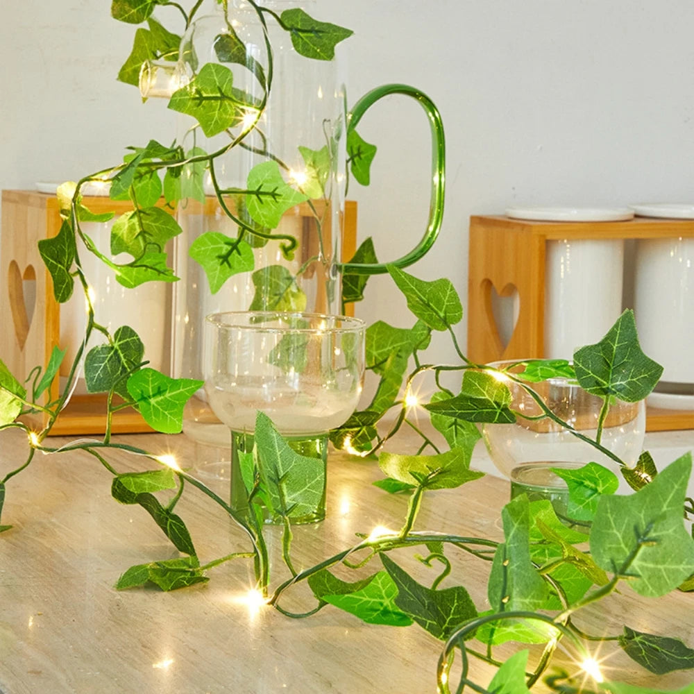 Guirnalda de Luces con Hojas Verdes – Decoración LED a Pilas, Impermeable (2M/5M/10M)