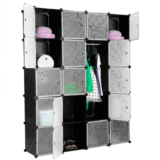 Wardrobe shoe cabinet storage cabinet, 20 cubes wardrobe with 2 clothes rails, stackable folding wardrobe, for bedroom clothes