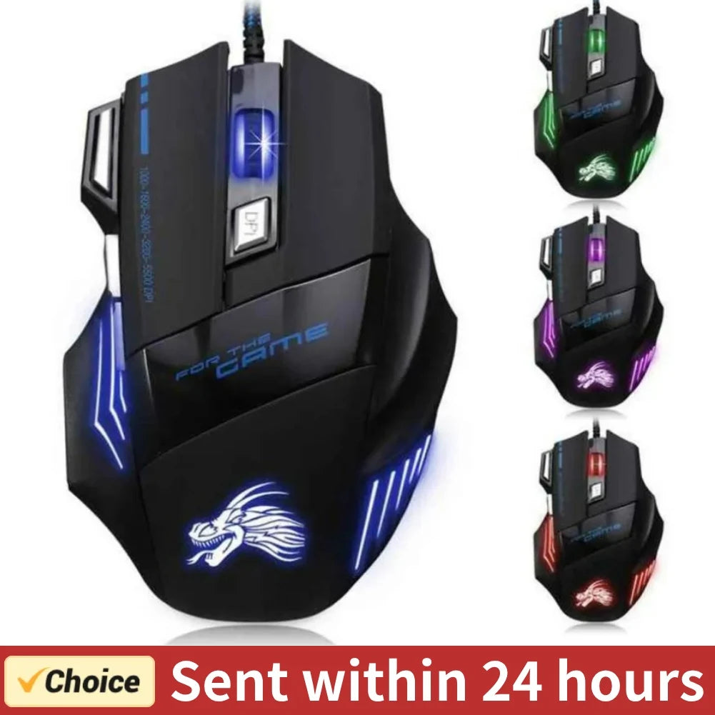 USB Wired Gaming Mouse 7 Button Backlit Ergonomic