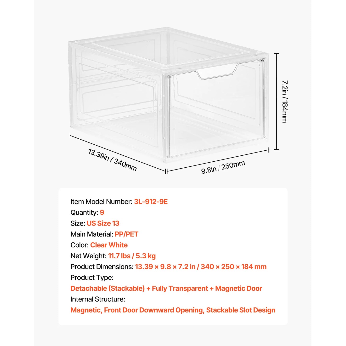 SucceBuy Shoe Storage Boxes Clear Stackable Shoe Boxes Storage Organizers Magnetic Door Fit Size Plastic Sneaker Containers