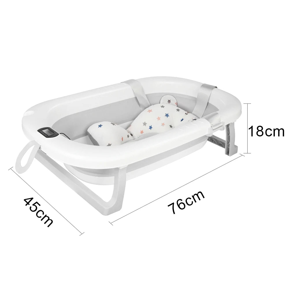Bañera plegable para bebé con tapete, bañera para bebé con termómetro integrado, bañera portátil para bebés de 0 a 36 meses