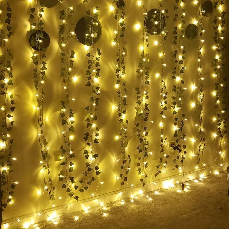 Guirnalda de Luces con Hojas Verdes – Decoración LED a Pilas, Impermeable (2M/5M/10M)