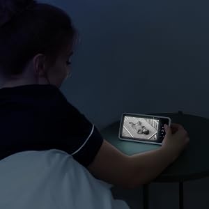 Nuevo monitor de video para bebés de 5 pulgadas con cámara y audio, zoom 4X, batería de 22 horas, rango de 300 metros, audio bidireccional, sensor de temperatura y nanas.