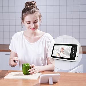 Nuevo monitor de video para bebés de 5 pulgadas con cámara y audio, zoom 4X, batería de 22 horas, rango de 300 metros, audio bidireccional, sensor de temperatura y nanas.