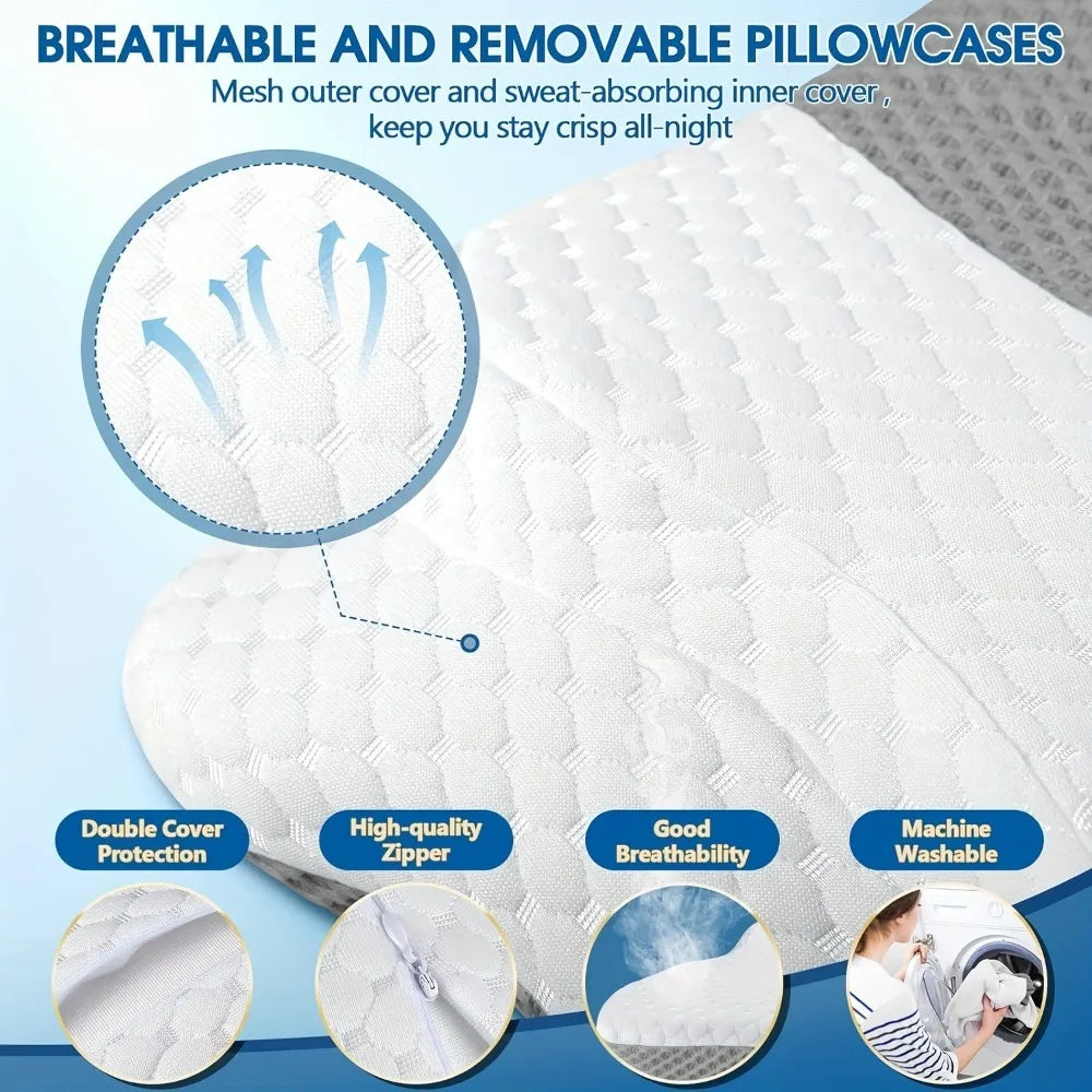 Almohada ergonómica de espuma viscoelástica tipo mariposa para alivio del dolor de cuello, almohada cervical ortopédica para cama para quienes duermen de lado, boca arriba o boca abajo, soporte para cabeza y hombros