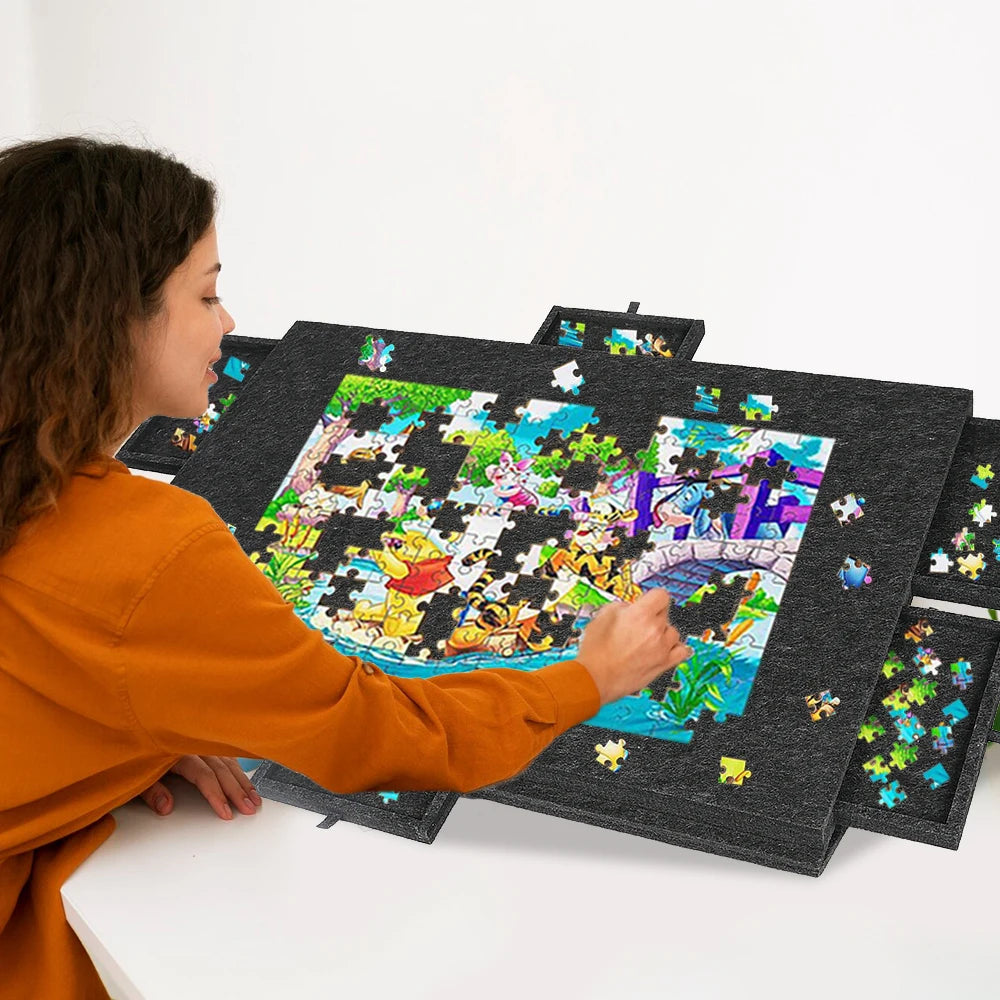 Portable Felt Puzzle Table Board - Foldable with Bracket Cover,Home Office 6 Drawers Storage Organizer for Puzzle&Craft Supplies
