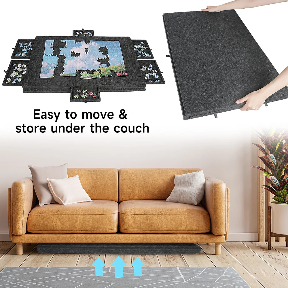 Portable Felt Puzzle Table Board - Foldable with Bracket Cover,Home Office 6 Drawers Storage Organizer for Puzzle&Craft Supplies