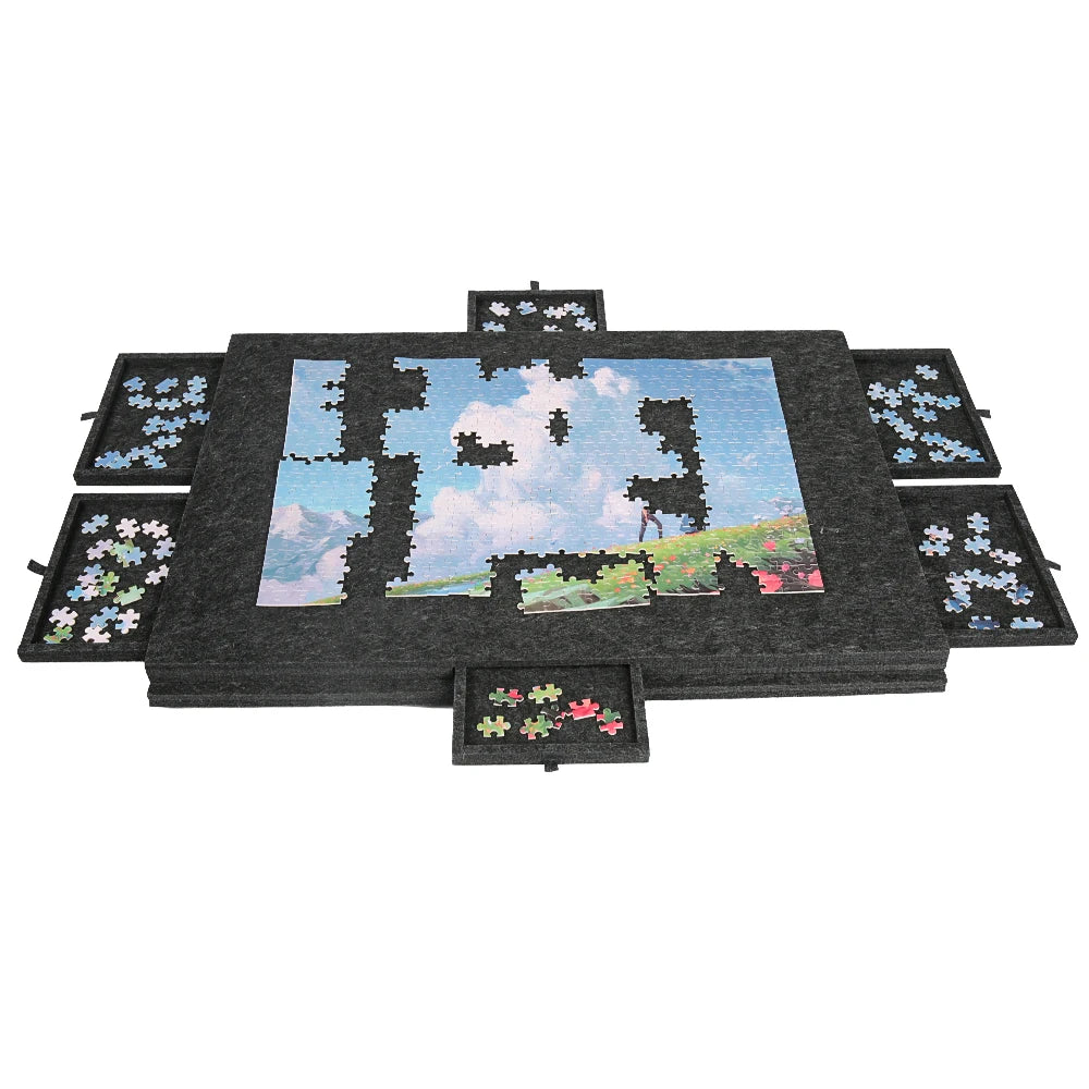 Portable Felt Puzzle Table Board - Foldable with Bracket Cover,Home Office 6 Drawers Storage Organizer for Puzzle&Craft Supplies