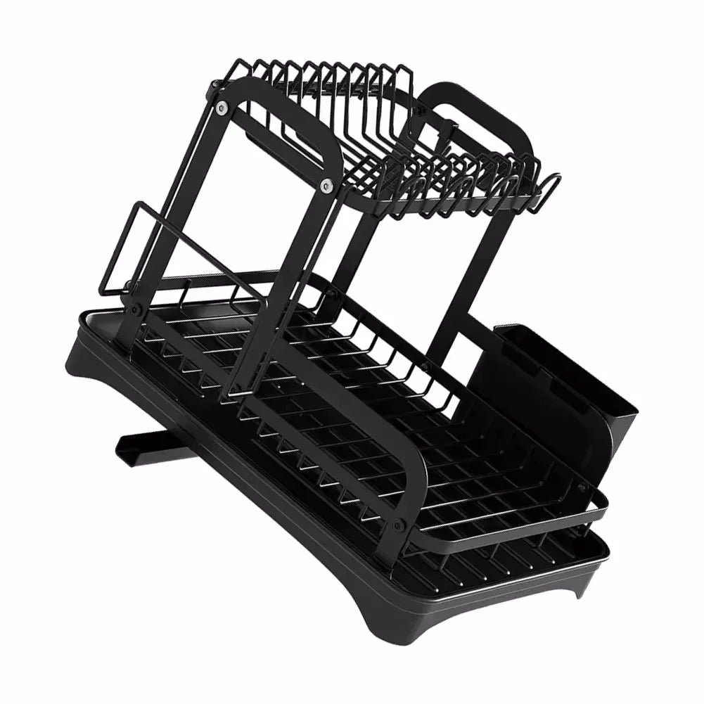 2 Layers Dish Drying Rack With Drainboard Household Dish Storage Holder Carbon Steel Sink Kitchen Organizer with Cutlery Holder