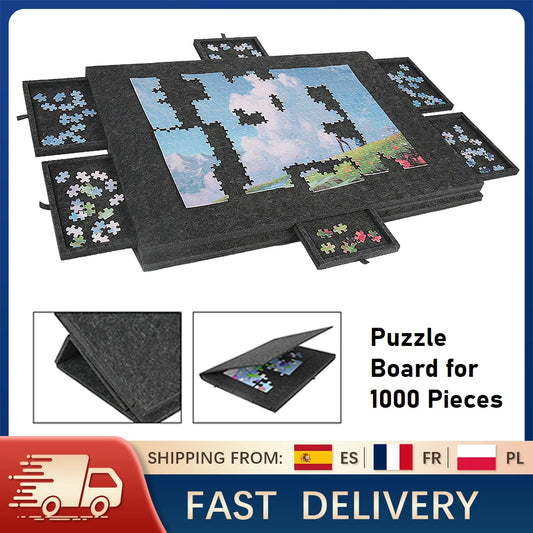 Portable Felt Puzzle Table Board - Foldable with Bracket Cover,Home Office 6 Drawers Storage Organizer for Puzzle&Craft Supplies