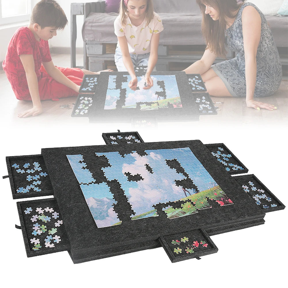 Portable Felt Puzzle Table Board - Foldable with Bracket Cover,Home Office 6 Drawers Storage Organizer for Puzzle&Craft Supplies
