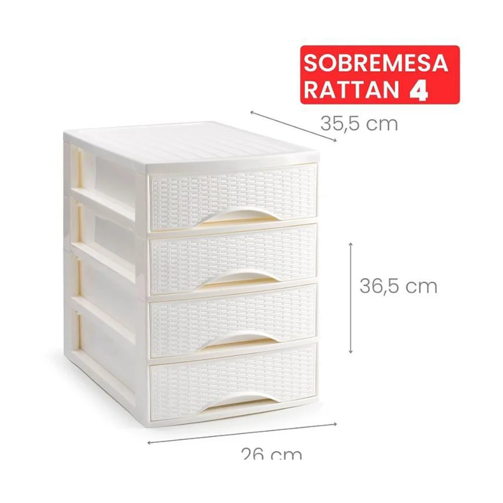 Unidad de cajones de escritorio A4 estilo mimbre con 2/3/4 cajones, organizador de escritorio de plástico PP para oficina y hogar, 26x36 cm
