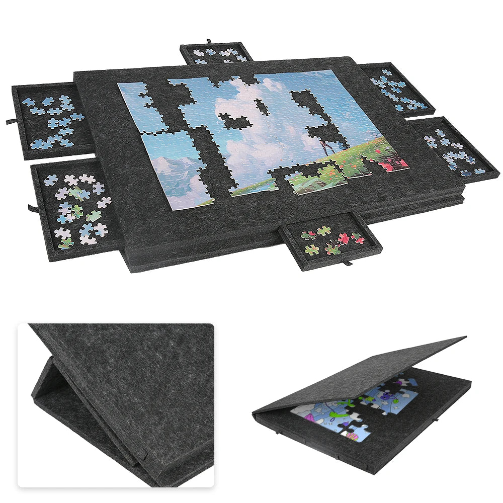 Portable Felt Puzzle Table Board - Foldable with Bracket Cover,Home Office 6 Drawers Storage Organizer for Puzzle&Craft Supplies