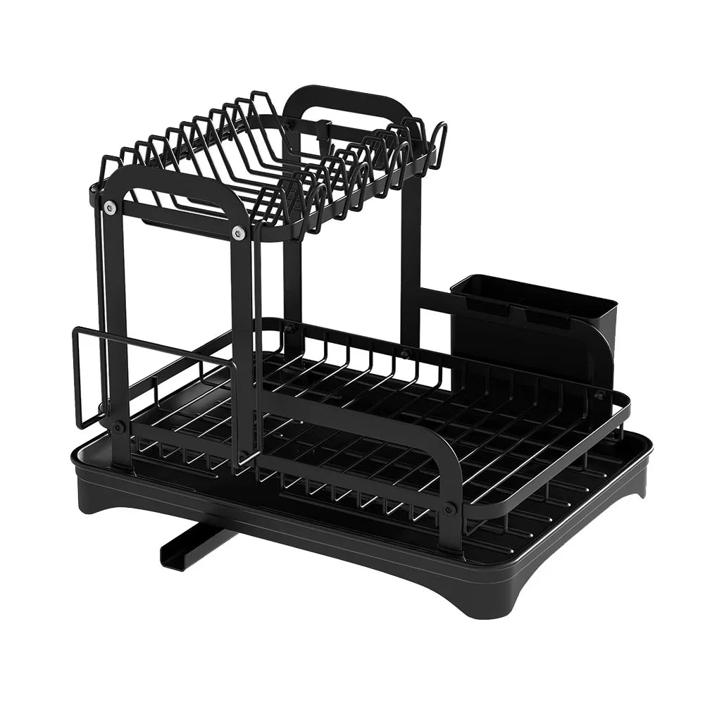 2 Layers Dish Drying Rack With Drainboard Household Dish Storage Holder Carbon Steel Sink Kitchen Organizer with Cutlery Holder