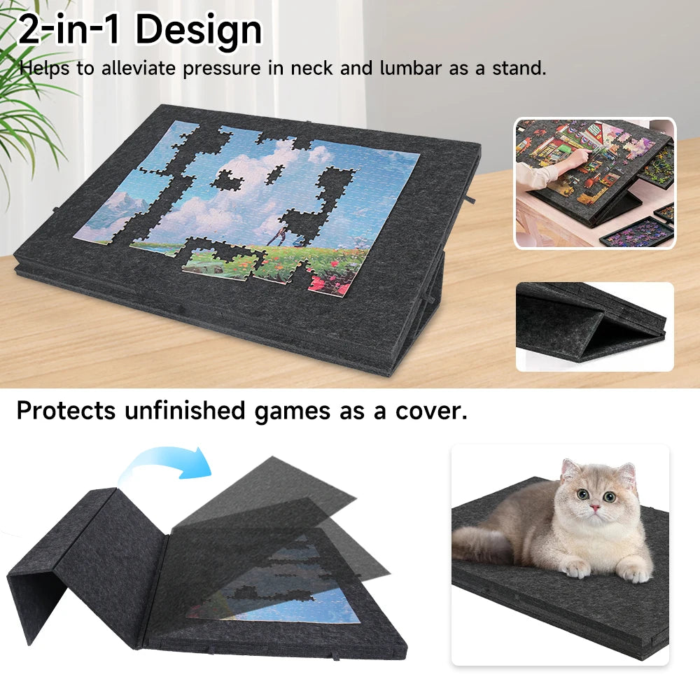 Portable Felt Puzzle Table Board - Foldable with Bracket Cover,Home Office 6 Drawers Storage Organizer for Puzzle&Craft Supplies