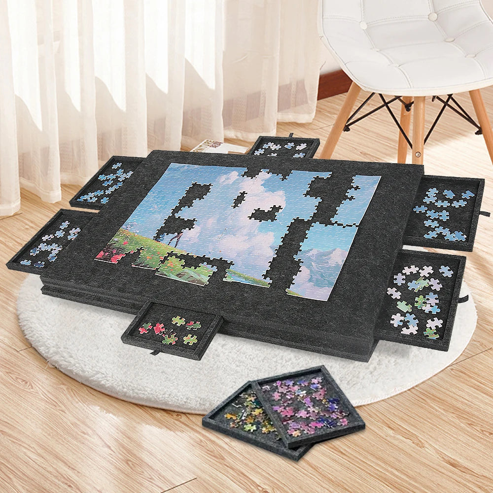 Portable Felt Puzzle Table Board - Foldable with Bracket Cover,Home Office 6 Drawers Storage Organizer for Puzzle&Craft Supplies