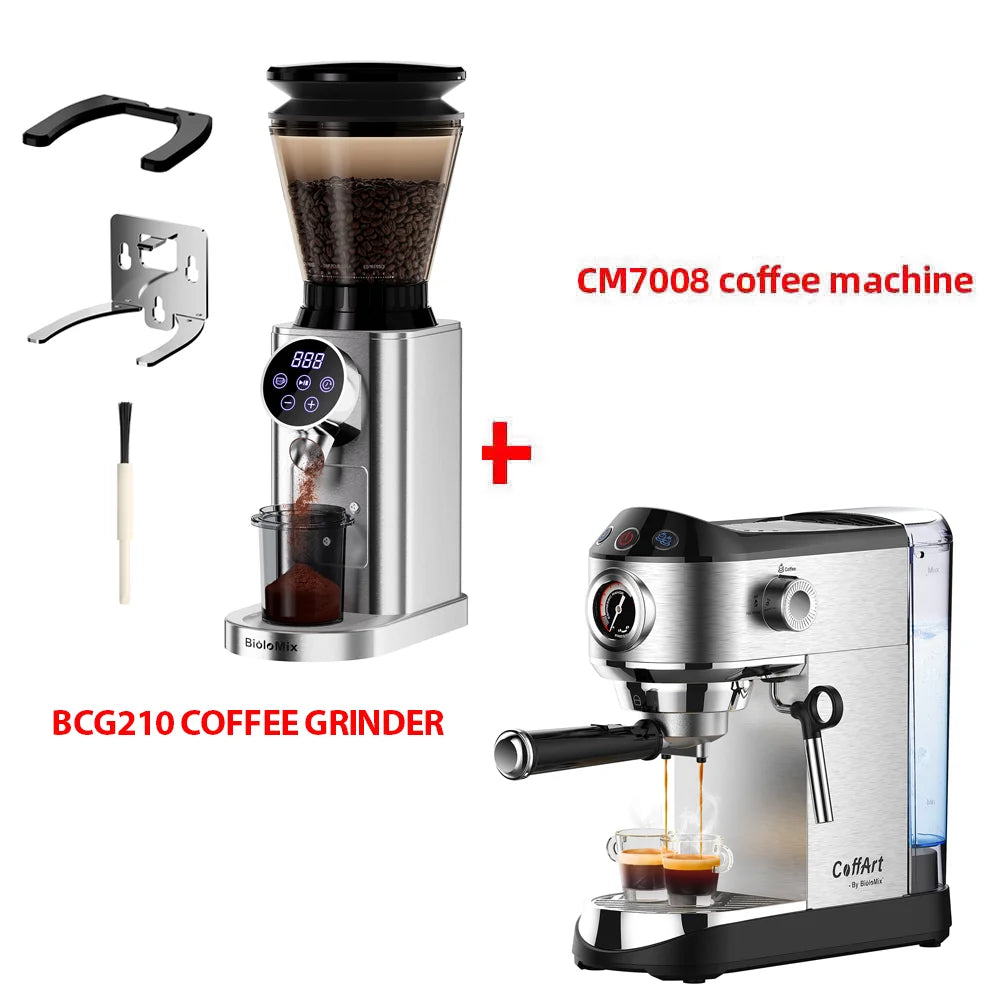 BioloMix Cafetera Semiautomática de Acero Inoxidable de 20 Bares, con Varita Espumadora de Leche, para Espresso, Cappuccino