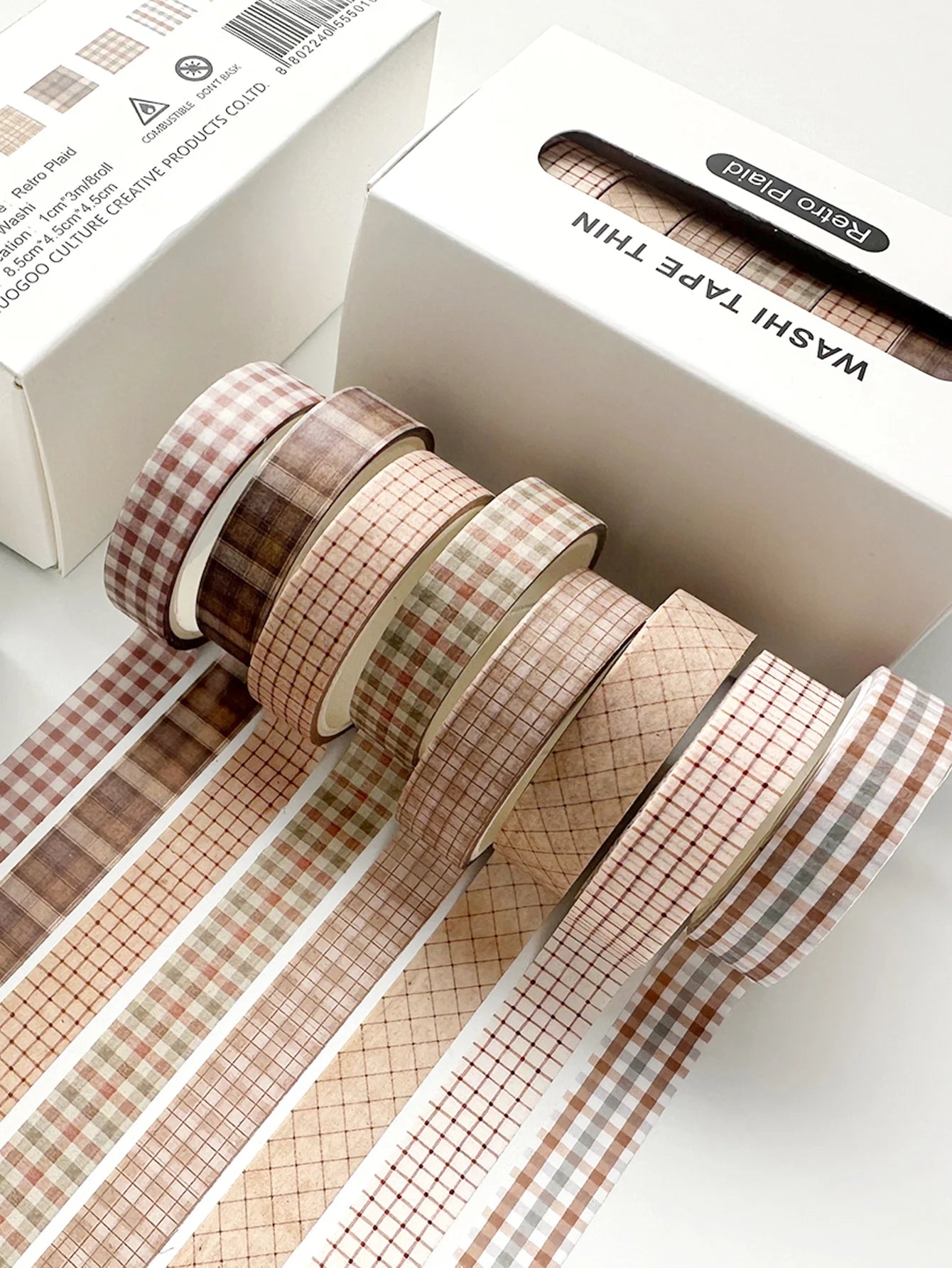 8 rolls/box retro-themed washi tape, various flowers, plaid patterns, handmade DIY scrapbook decoration materials