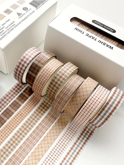 8 rolls/box retro-themed washi tape, various flowers, plaid patterns, handmade DIY scrapbook decoration materials