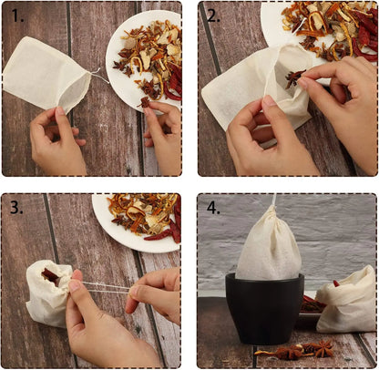 50pcs Pure Cotton Gauze Cloth Bag Single Suction Filter Bag Marinade Seasoning Dreg-separating Drawstring, Cotton Cloth Tea Bag