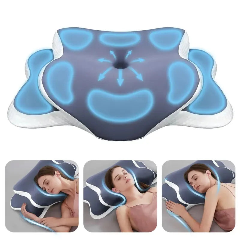 Almohada Cervical de Espuma Viscoelástica para Aliviar el Dolor de Cuello – Almohada Ortopédica Ergonómica con Soporte Cervical para Dormir de Lado, Boca Arriba o Boca Abajo