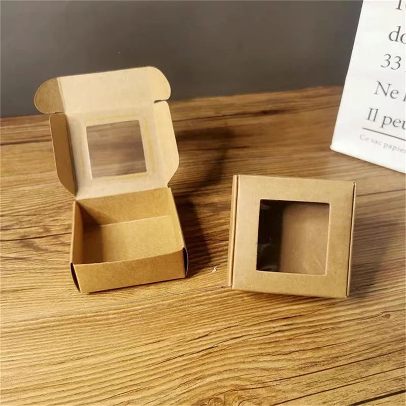 10pcs square white/kraft/black window packaging boxes, various sizes, wedding party gifts, handmade soap chocolate flat boxes