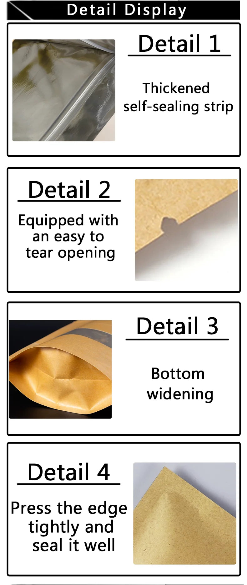 100 kraft paper self sealing bag, reusable sealed bag, visible window packaging bag, small business gift bag, customized bag.