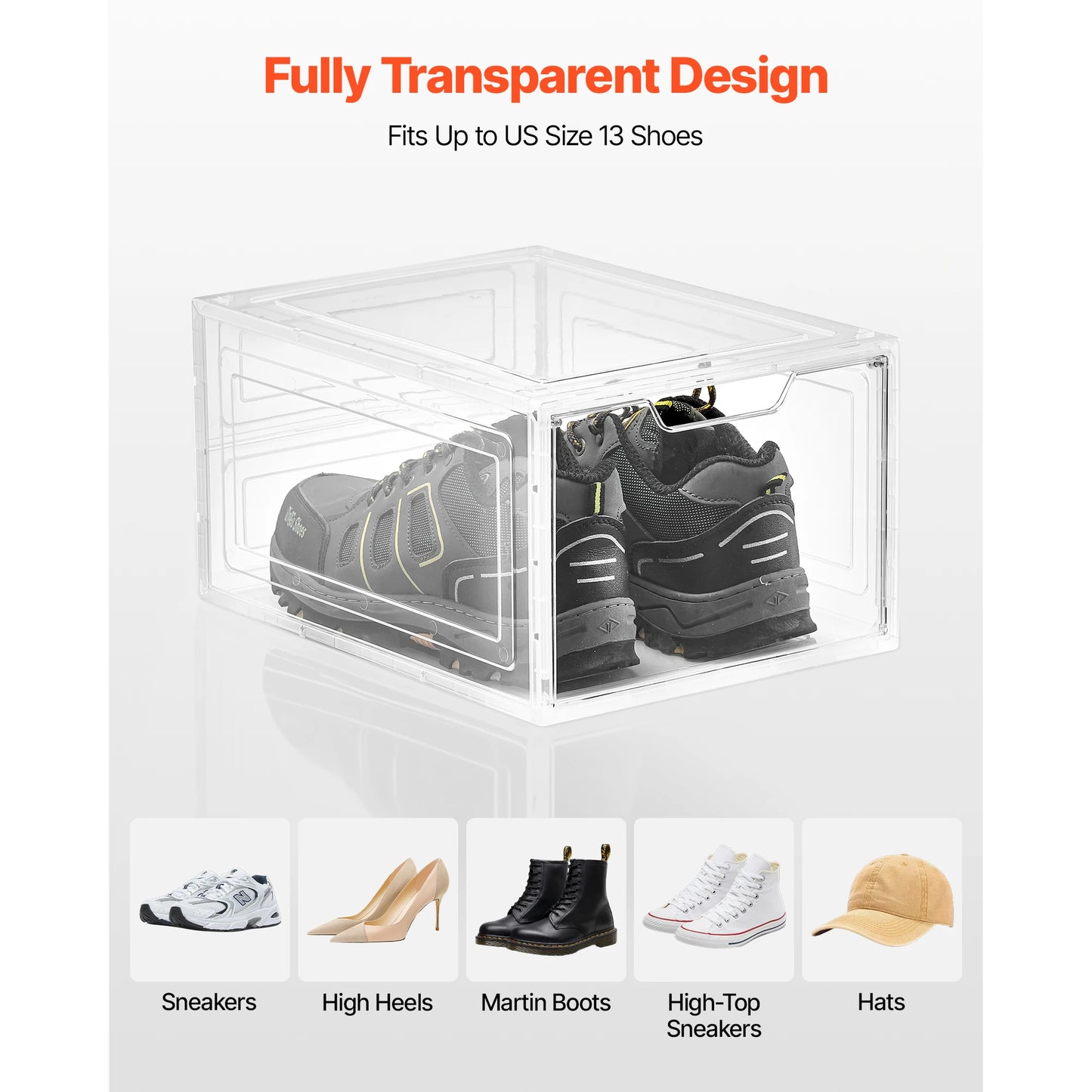 SucceBuy Shoe Storage Boxes Clear Stackable Shoe Boxes Storage Organizers Magnetic Door Fit Size Plastic Sneaker Containers