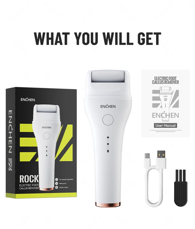 Enchen Electric Foot Callus Remover Rechargeable Ipx6 Waterproof 2 Speeds USB Charging 1 Sanding Head
