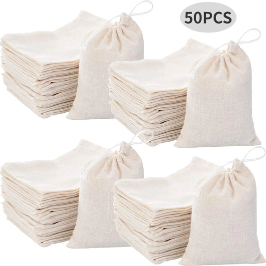 50pcs Pure Cotton Gauze Cloth Bag Single Suction Filter Bag Marinade Seasoning Dreg-separating Drawstring, Cotton Cloth Tea Bag