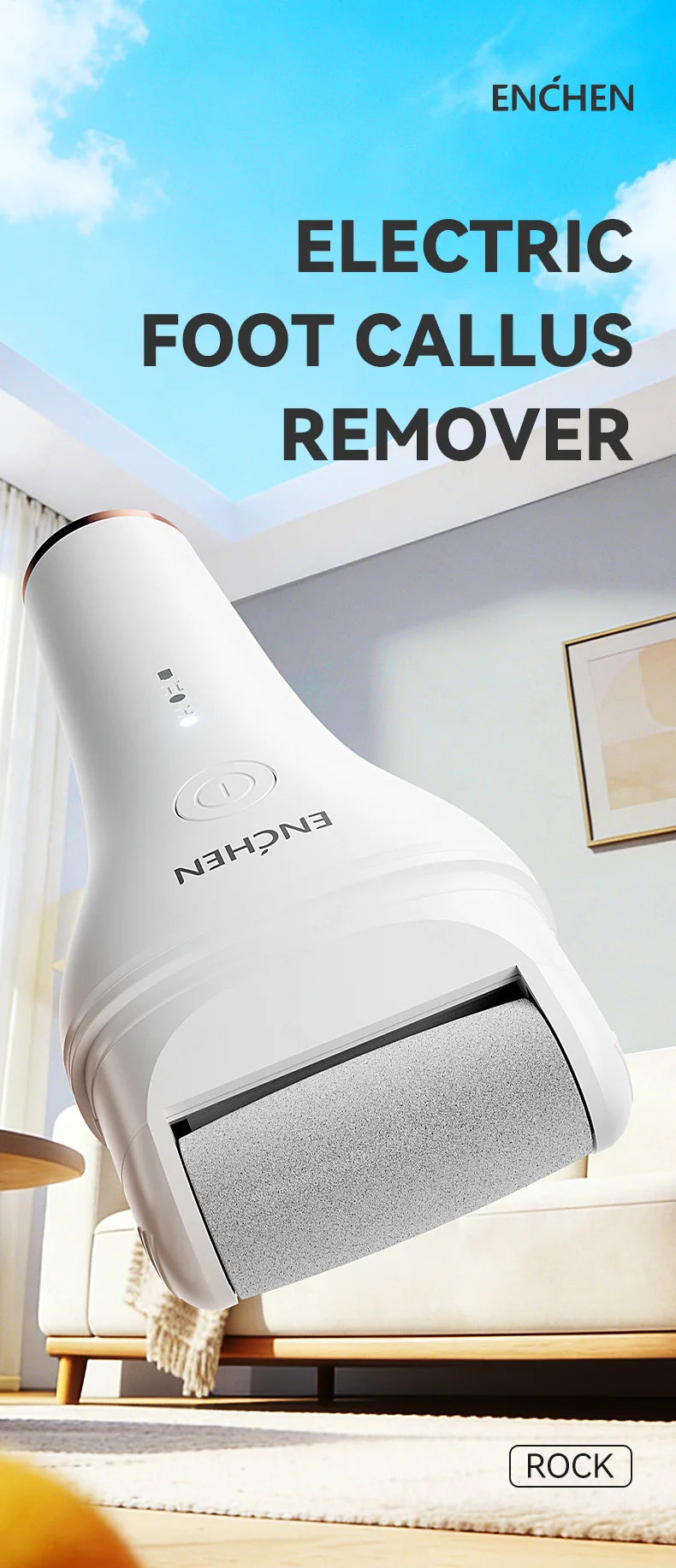 Enchen Electric Foot Callus Remover Rechargeable Ipx6 Waterproof 2 Speeds USB Charging 1 Sanding Head
