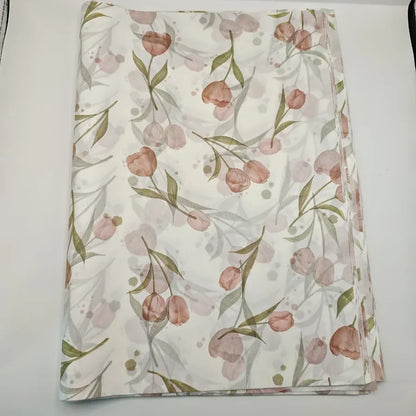 Elegant Tulip Patterned Tissue Paper Floral Design with Green Leaves For Gift Wrapping Wine Bottle Box Filling and Decorating