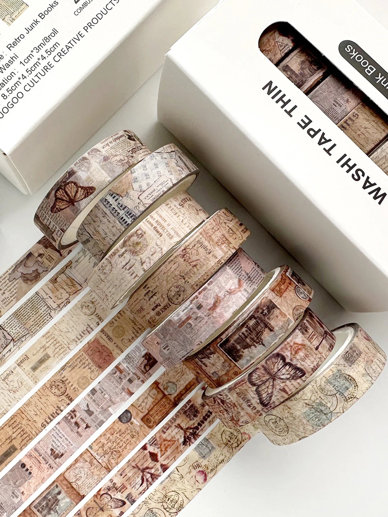 8 rolls/box retro-themed washi tape, various flowers, plaid patterns, handmade DIY scrapbook decoration materials