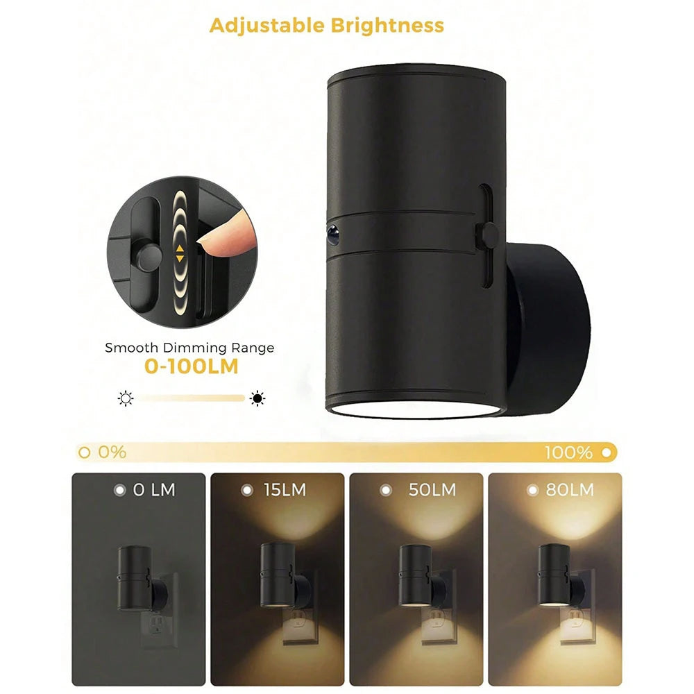Cylindrical Night Lights Plug Into Wall Dimmable LED Nightlight with Light Sensor Adjustable Brightness for Hallway Bedroom
