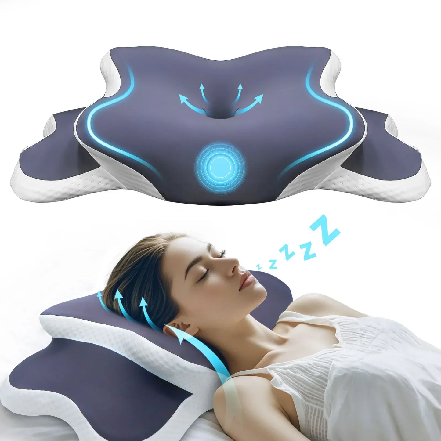 Almohada Cervical de Espuma Viscoelástica para Aliviar el Dolor de Cuello – Almohada Ortopédica Ergonómica con Soporte Cervical para Dormir de Lado, Boca Arriba o Boca Abajo