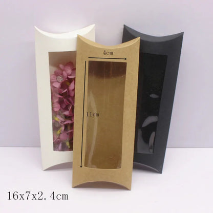 10pcs  DIY gift packaging with windows, white/kraft paper/black, multiple size pillow packaging box