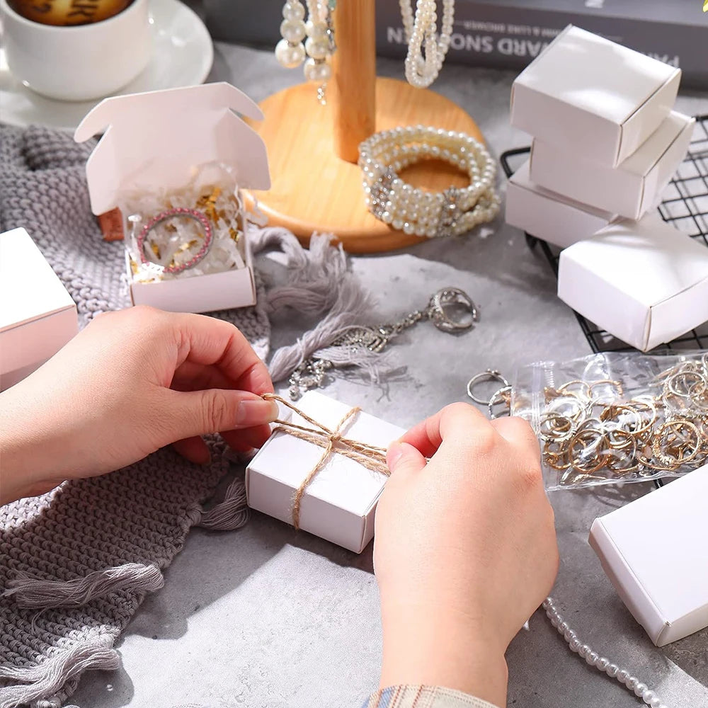 10Pcs Small Kraft Paper Gift Boxes 2.16'' x 2.16'' x 0.98'' for Ornaments Earring Jewelry Wrapping Packaging Cardboard Boxes
