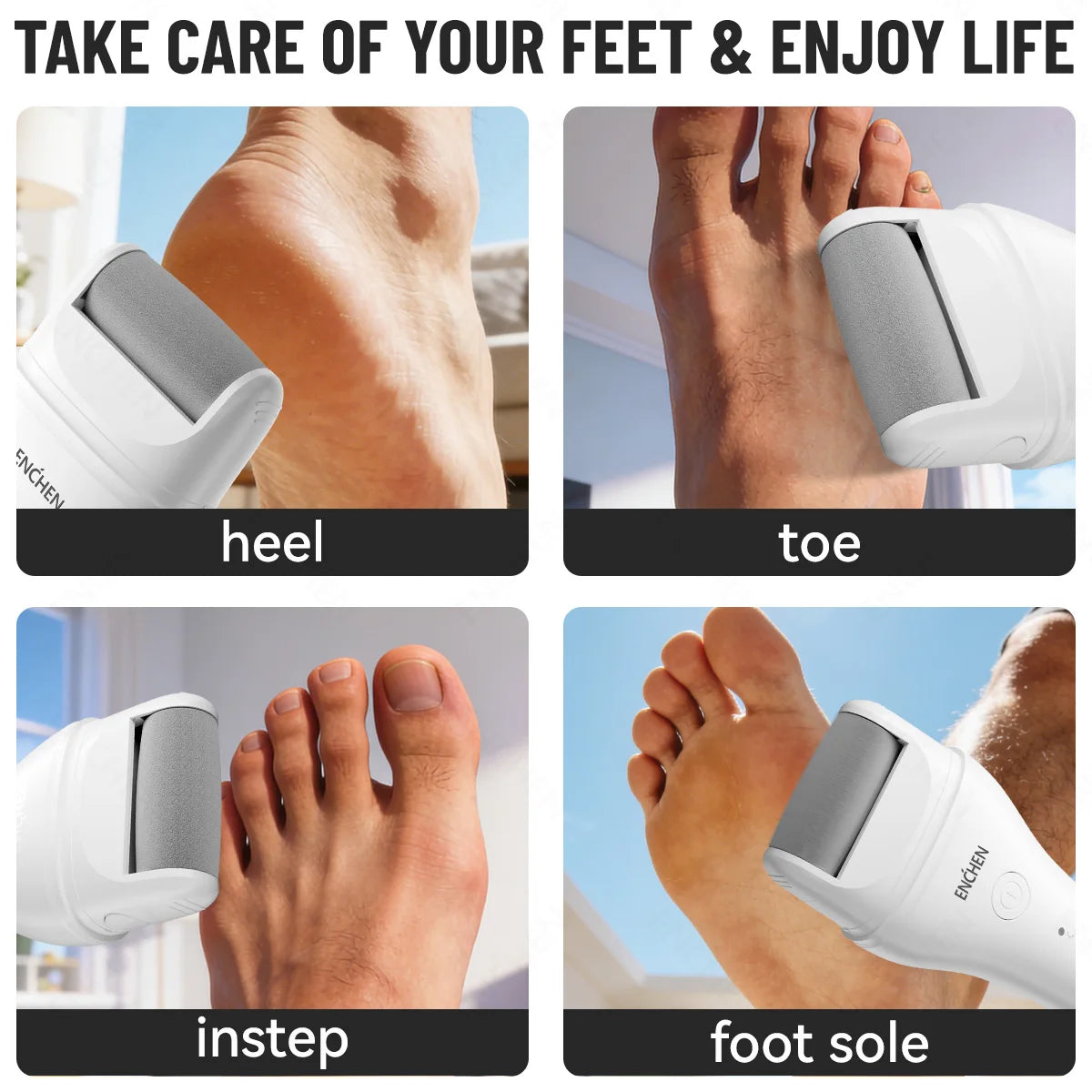 Enchen Electric Foot Callus Remover Rechargeable Ipx6 Waterproof 2 Speeds USB Charging 1 Sanding Head