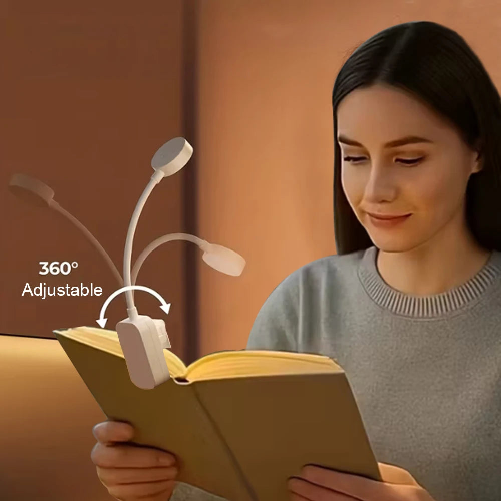 Runtow Luz LED de lectura con clip, portátil, a pilas, 3 colores, protección ocular, regulable sin escalonamientos, mini lámpara de escritorio