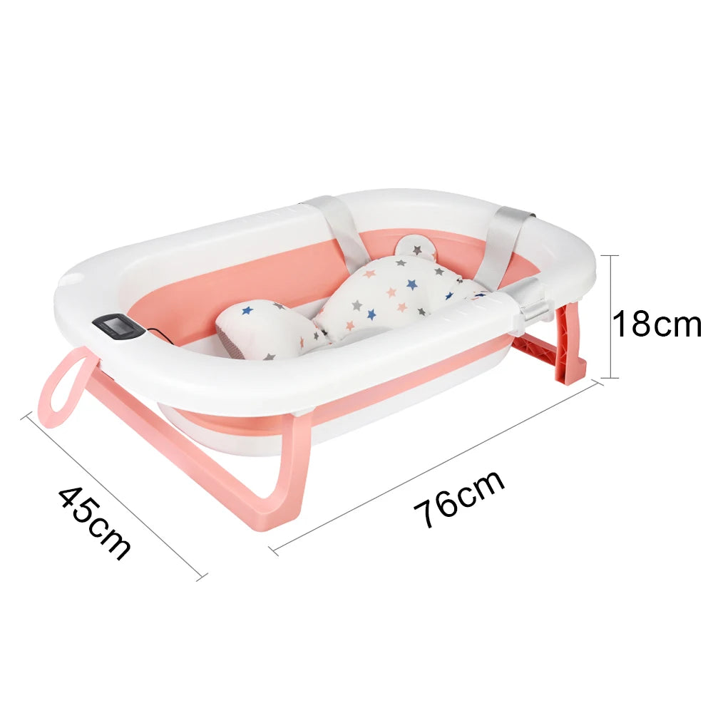 Bañera plegable para bebé con tapete, bañera para bebé con termómetro integrado, bañera portátil para bebés de 0 a 36 meses