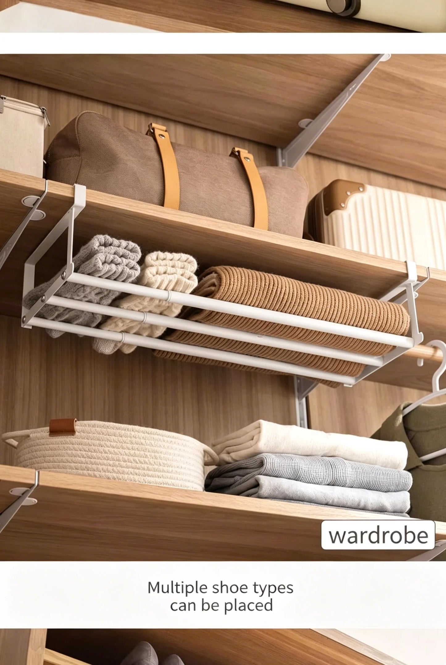 Adjustable Shoe Rack | Space-Saving Layered Organizer For Home Shoe Cabinets | Under-Shelf Shoe white