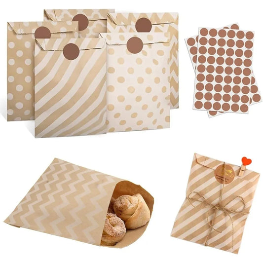 25PCS Small Kraft Paper Gift Bags 18x13cm with sticker – Cute and Versatile Pouches for Parties, Weddings, Birthdays, and Events