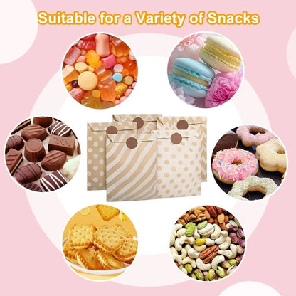 25PCS Small Kraft Paper Gift Bags 18x13cm with sticker – Cute and Versatile Pouches for Parties, Weddings, Birthdays, and Events