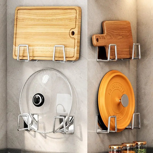 Estante de almacenamiento de acero inoxidable sin perforaciones para cocina, estante para tapas de ollas montado en la pared, estante de almacenamiento para tablas de cortar en la parte inferior del gabinete