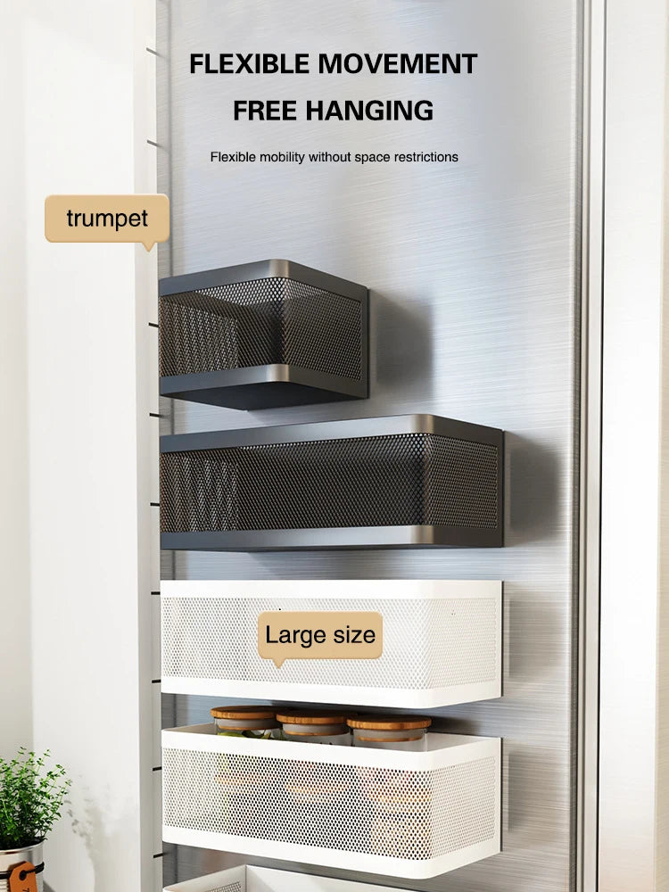 Magnetic Refrigerator Side Storage Rack Iron Space Saving Side Hanging Basket Kitchen Organizer Shelf Household Summary Holder